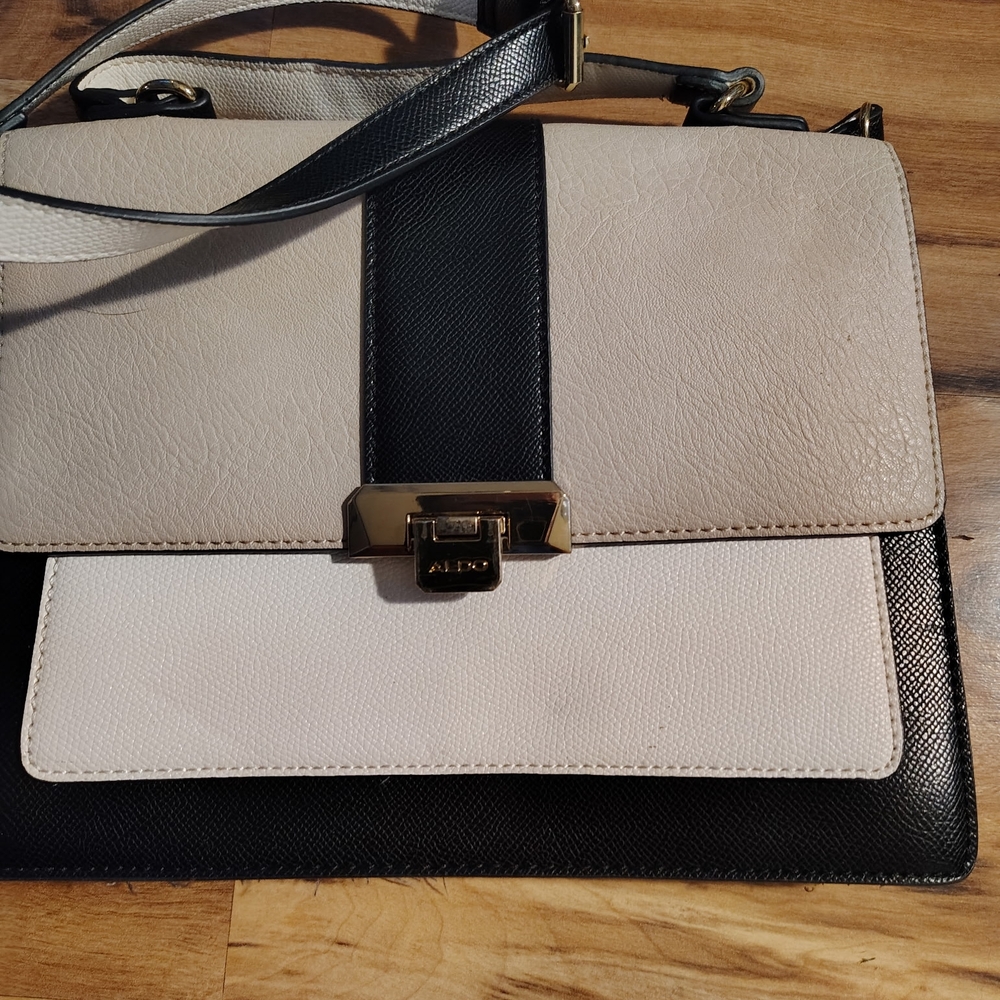 Aldo Black and Cream Crossbody Bag with Structured Elegance